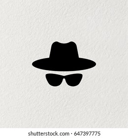 Agent icon. Spy sunglasses. Hat and glasses svg