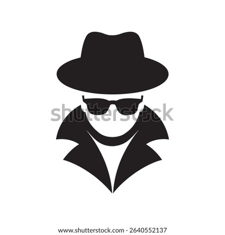 Agent icon. Spy sunglasses. Hat and glasses stock vector illustration.