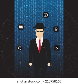 Agent of Information on Abstract Net Background with Code and Icons - Vector Illustration