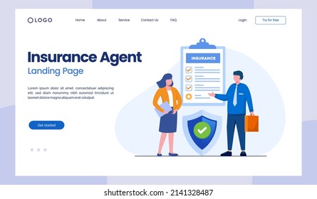 Agent insurance protection concept, umbrella, healthcare, safety, landing page flat illustration vector template banner