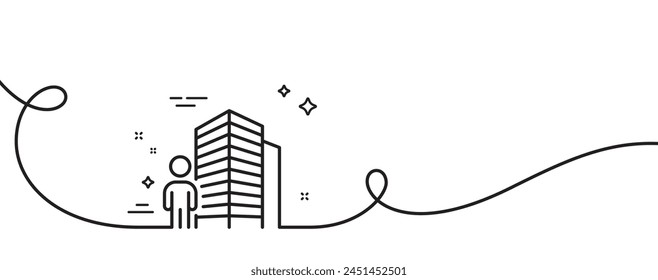 Agent line icon. Continuous one line with curl. Real estate realtor sign. Building architect symbol. Agent single outline ribbon. Loop curve pattern. Vector