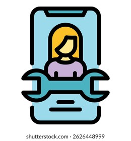 Agent online repair icon. Outline agent online repair vector icon color flat isolated