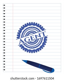 Agent with pen strokes. Blue ink. Vector Illustration. Detailed.