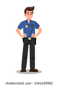 Agent with Radio Transmitter Cartoon Character. Bodyguard Flat Vector Illustration. Security Service Staff. Watchman, Keeper, Policeman on Mission. Police Officer at work Isolated Design Element