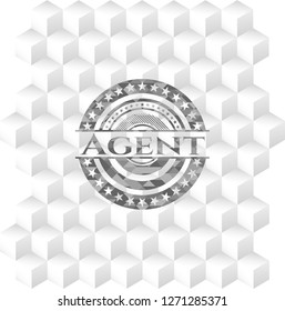 Agent retro style grey emblem with geometric cube white background