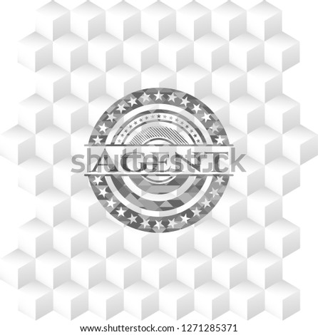 Agent retro style grey emblem with geometric cube white background
