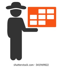 Agent Schedule vector icon. Style is bicolor flat symbol, orange and gray colors, rounded angles, white background.