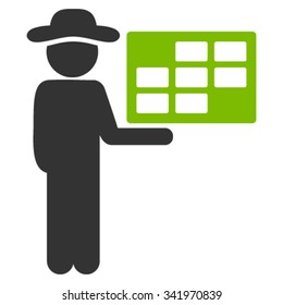 Agent Schedule vector icon. Style is bicolor flat symbol, eco green and gray colors, rounded angles, white background.