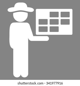 Agent Schedule vector icon. Style is flat symbol, white color, rounded angles, gray background.