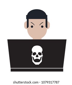 Agent searching on laptop. Hacker. Bandit. Transparent background
