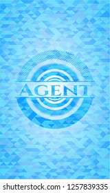 Agent sky blue emblem with mosaic ecological style background