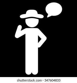 Agent Speech vector icon. Style is flat symbol, white color, rounded angles, black background.