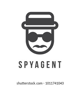 Agent spy logo. Hat and glasses represent detective styles. Strange person in a hat and dark glasses.