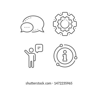 Agent talk line icon. Chat bubble, info sign elements. Business management sign. Speech bubble symbol. Linear agent outline icon. Information bubble. Vector