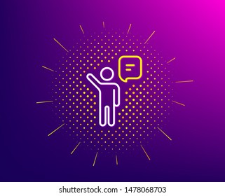 Agent talk line icon. Halftone pattern. Business management sign. Speech bubble symbol. Gradient background. Agent line icon. Yellow halftone pattern. Vector