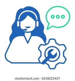 Agent with Technical Support. Female agent with gear symbol offering system support services