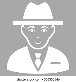 Agent vector icon. Flat white symbol. Pictogram is isolated on a silver background. Designed for web and software interfaces.