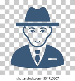 Agent vector pictograph. Illustration style is flat iconic blue symbol on a chess transparent background.