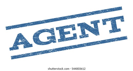 Agent watermark stamp. Text caption between parallel lines with grunge design style. Rubber seal stamp with dust texture. Vector cobalt blue color ink imprint on a white background.