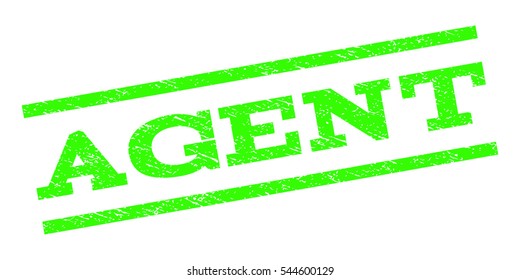 Agent watermark stamp. Text tag between parallel lines with grunge design style. Rubber seal stamp with scratched texture. Vector light green color ink imprint on a white background.