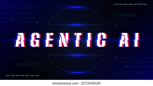 Agentic AI futuristic text design on a dark blue background with a futuristic vector design.