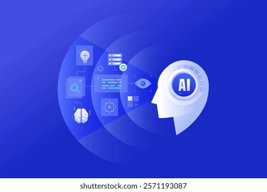 Agentic AI Workflow Automation, Artificial intelligence AI driven decision-making concept illustration blue background 