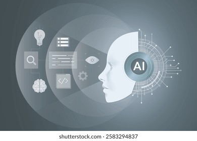 Agentic AI Workflow, AI Driven Automation Technology. Artificial intelligence decision-making concept illustration grey background