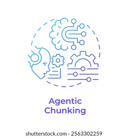 Agentic chunking blue gradient concept icon. Information complexity. Level of segmentation strategy in RAG. Round shape line illustration. Abstract idea. Graphic design. Easy to use in presentation