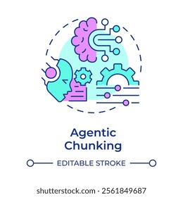 Agentic chunking multi color concept icon. Information complexity. Level of segmentation strategy in RAG. Round shape line illustration. Abstract idea. Graphic design. Easy to use in presentation