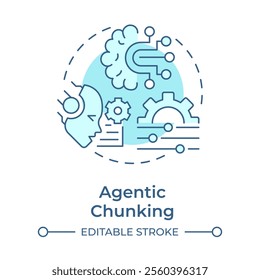 Agentic chunking soft blue concept icon. Information complexity. Level of segmentation strategy in RAG. Round shape line illustration. Abstract idea. Graphic design. Easy to use in presentation