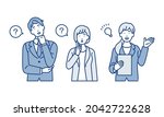 Agents answering business persons of men and women asking questions