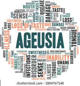 Ageusia - Loss Of Sense Of Taste Vector Illustration Word Cloud Isolated On A White Background.