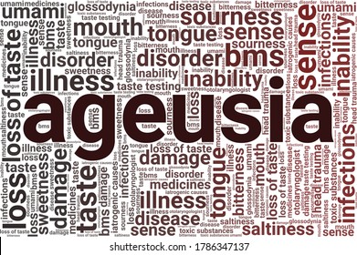 Ageusia Word Cloud Isolated On A White Background. Covid-19 Symptom.