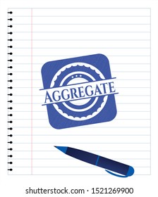 Aggregate emblem drawn with pen. Blue ink. Vector Illustration. Detailed.