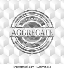 Aggregate grey emblem. Retro with geometric cube white background