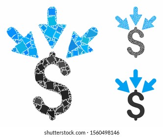 Aggregate payment composition of rough items in variable sizes and shades, based on aggregate payment icon. Vector rugged parts are combined into composition.