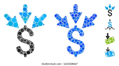 Aggregate payment composition of round dots in various sizes and color tinges, based on aggregate payment icon. Vector round dots are grouped into blue collage.