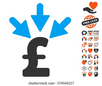 Aggregate Pound Payment icon with bonus dating graphic icons. Vector illustration style is flat iconic symbols for web design, app user interfaces.