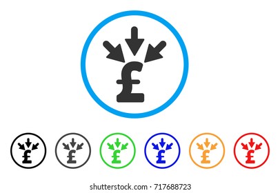 Aggregate Pound Payment rounded icon. Style is a flat aggregate pound payment grey symbol inside light blue circle with black, gray, green, blue, red, orange color versions.