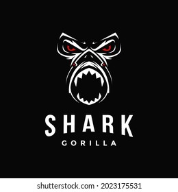 Aggresive powerful gorilla and shark logo icon vector template on black background