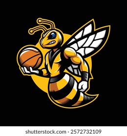 Aggresive Wasp Hornet Basketball Sport Team Mascot Logo