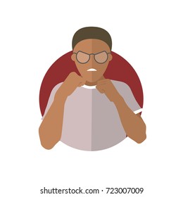 Aggression expression, black man attack, fight. Flat vector icon