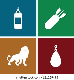 Aggression icons set. set of 4 aggression filled icons such as lion, rocket bomb