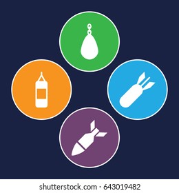Aggression icons set. set of 4 aggression filled icons such as rocket bomb