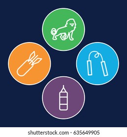 Aggression icons set. set of 4 aggression outline icons such as lion, rocket bomb, chain weapon