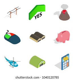 Aggression icons set. Isometric set of 9 aggression vector icons for web isolated on white background