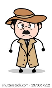 Aggression - Retro Cartoon Police Agent Detective Vector Illustration