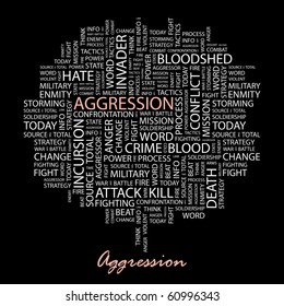 AGGRESSION. Word collage on black background. Vector illustration.