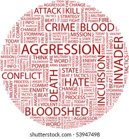 AGGRESSION. Word collage on white background. Vector illustration.