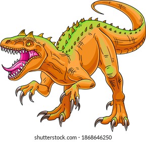 Aggressive allosaurus. Prehistoric carnivorous dinosaur. Vector illustration isolated